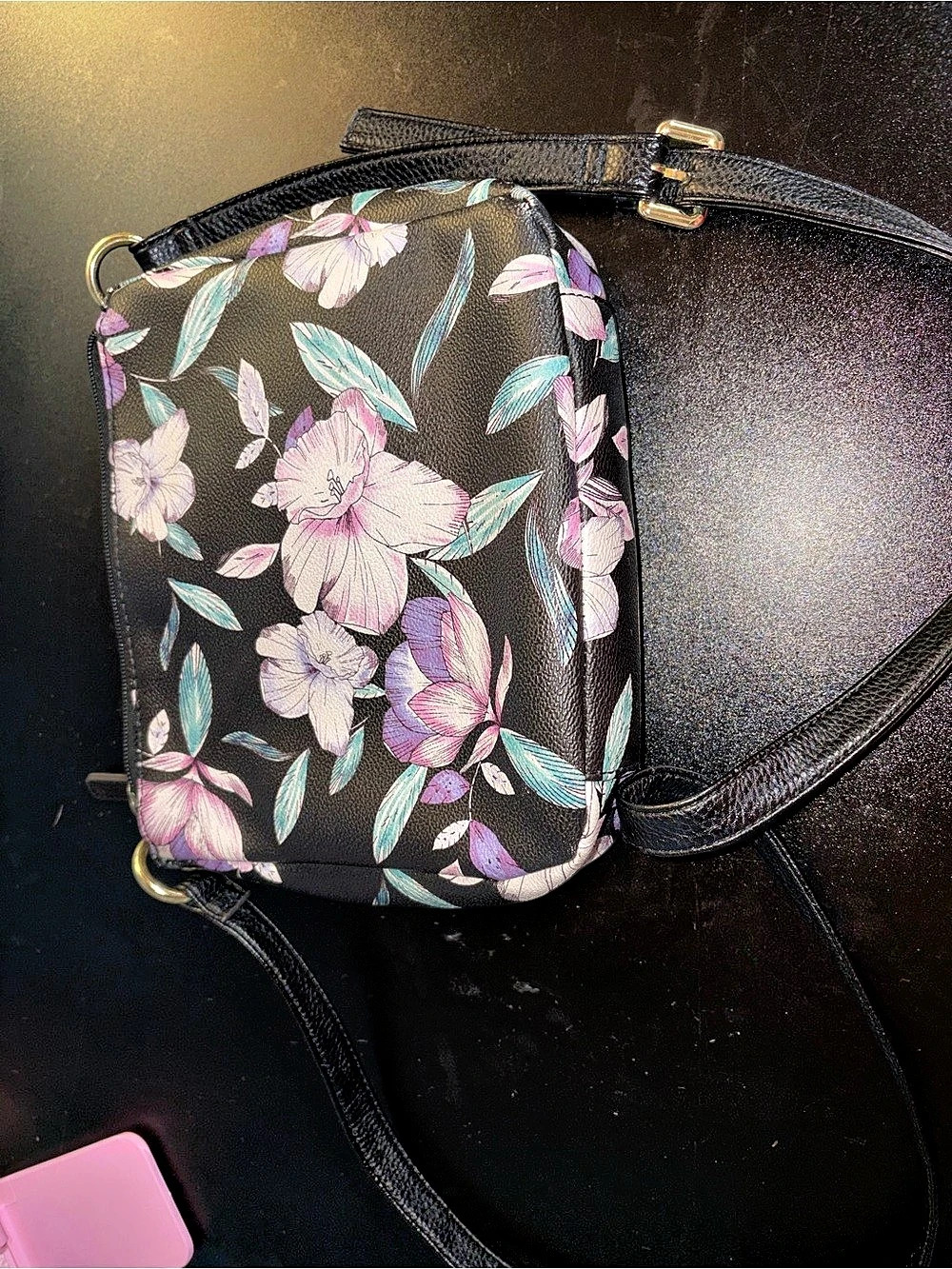 Liz Claiborne Floral Crossbody Bag in Black & Pink Like New